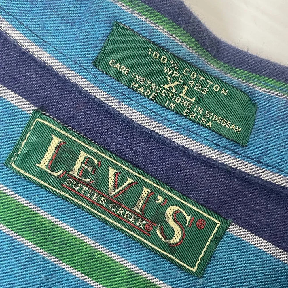 Vintage 80’s 90’s Levi’s Big E Vertical Striped Flannel Shirt Retro Streetwear
